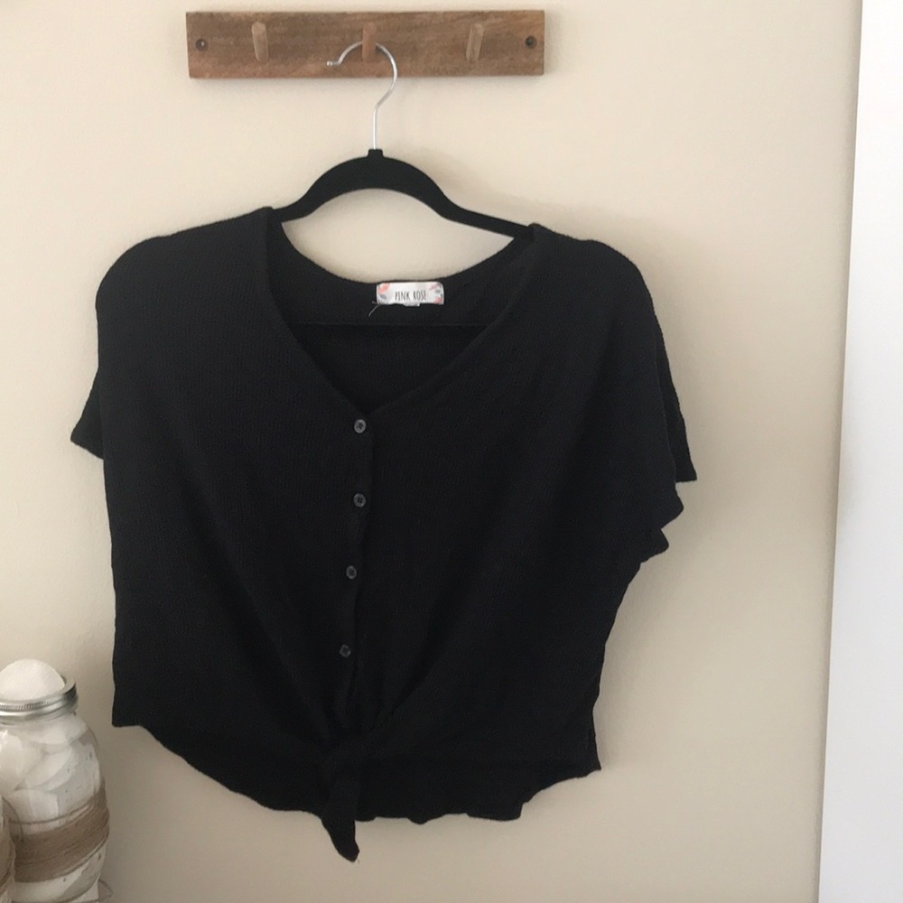Pink Rose Black Button Down Shirt